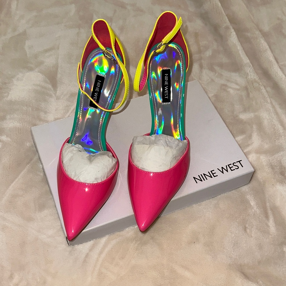 Nine West Vibrant Pink and Yellow Heels